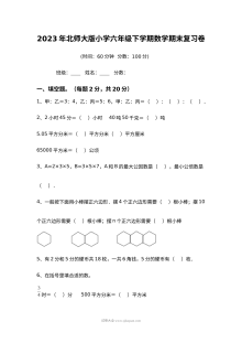 2023年北师大版小学六年级下学期数学期末复习卷（期末考试）