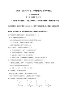 2016-2017学年滨州市阳信县八年级下学期物理期中考试试题及参考答案